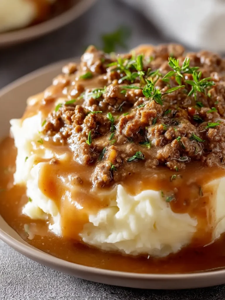 Ground Beef and Gravy Over Mashed Potatoes First Image