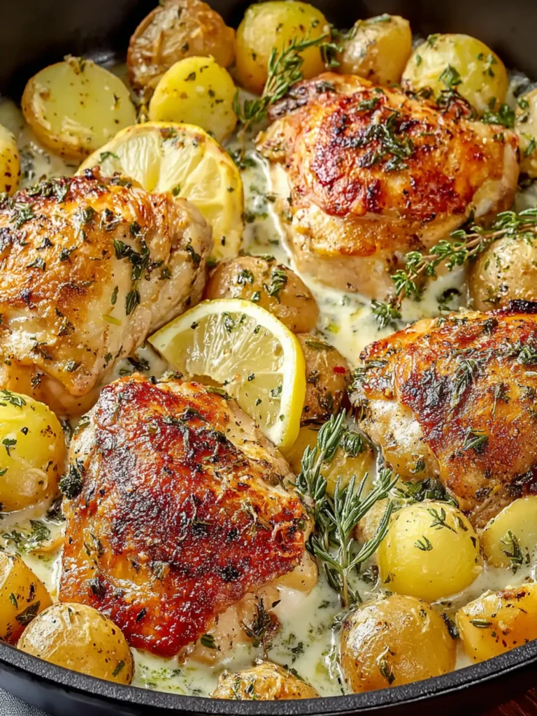 Irresistible Creamy Lemon Chicken and Potatoes Skillet First Image