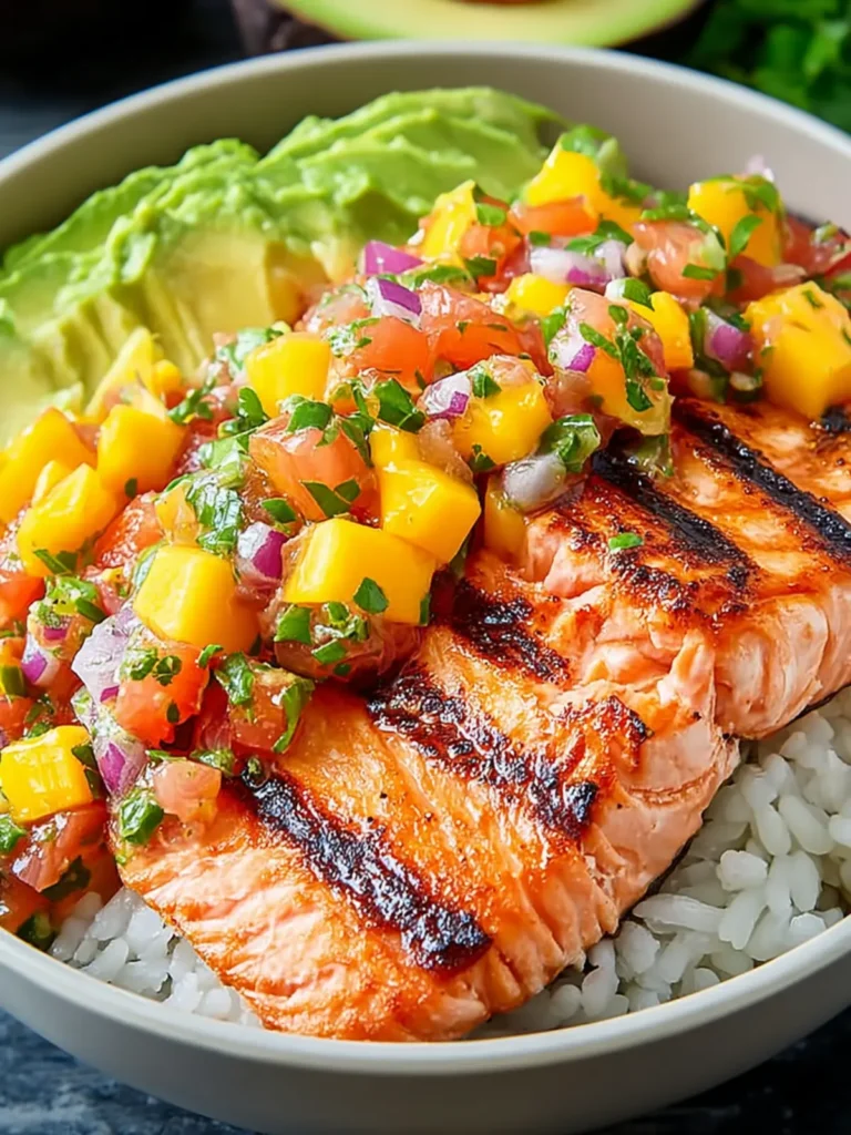 Irresistible BBQ Salmon Bowls with Mango Avocado Salsa First Image