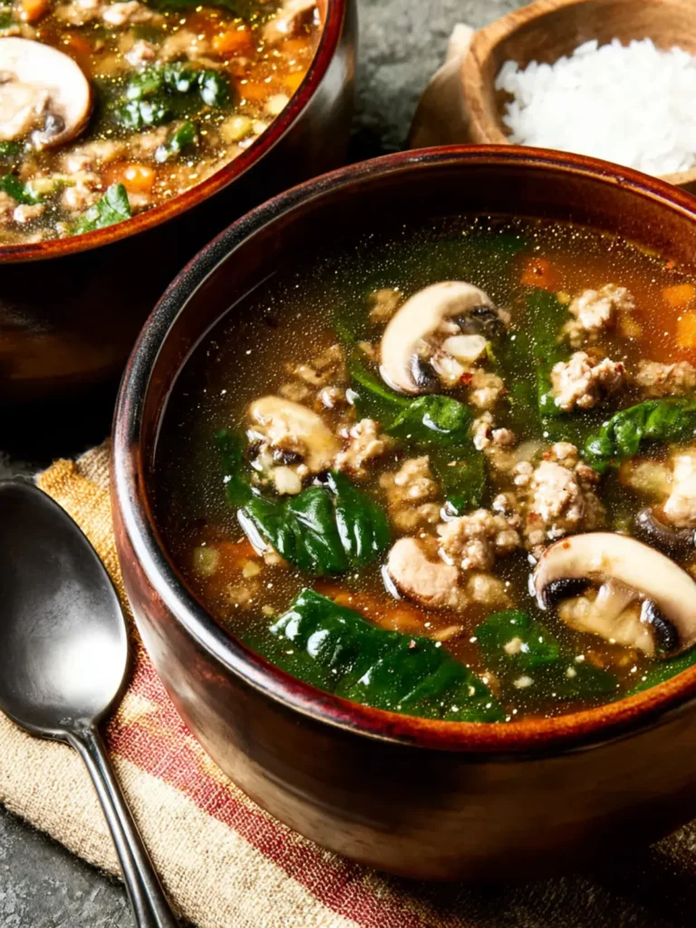 Ground Turkey Soup (with Mushrooms and Spinach) First Image