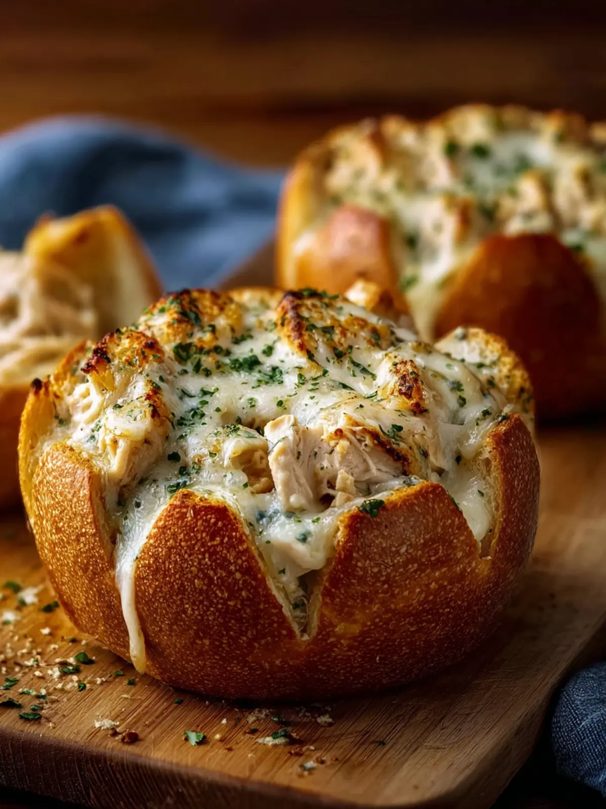 chicken alfredo garlic bread bowls First Image
